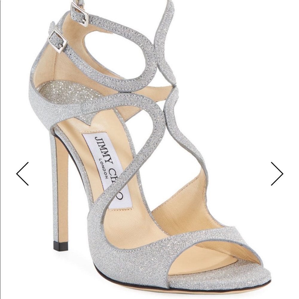 Jimmy Choo Lang Silver Glitter Sandal (size 40)
